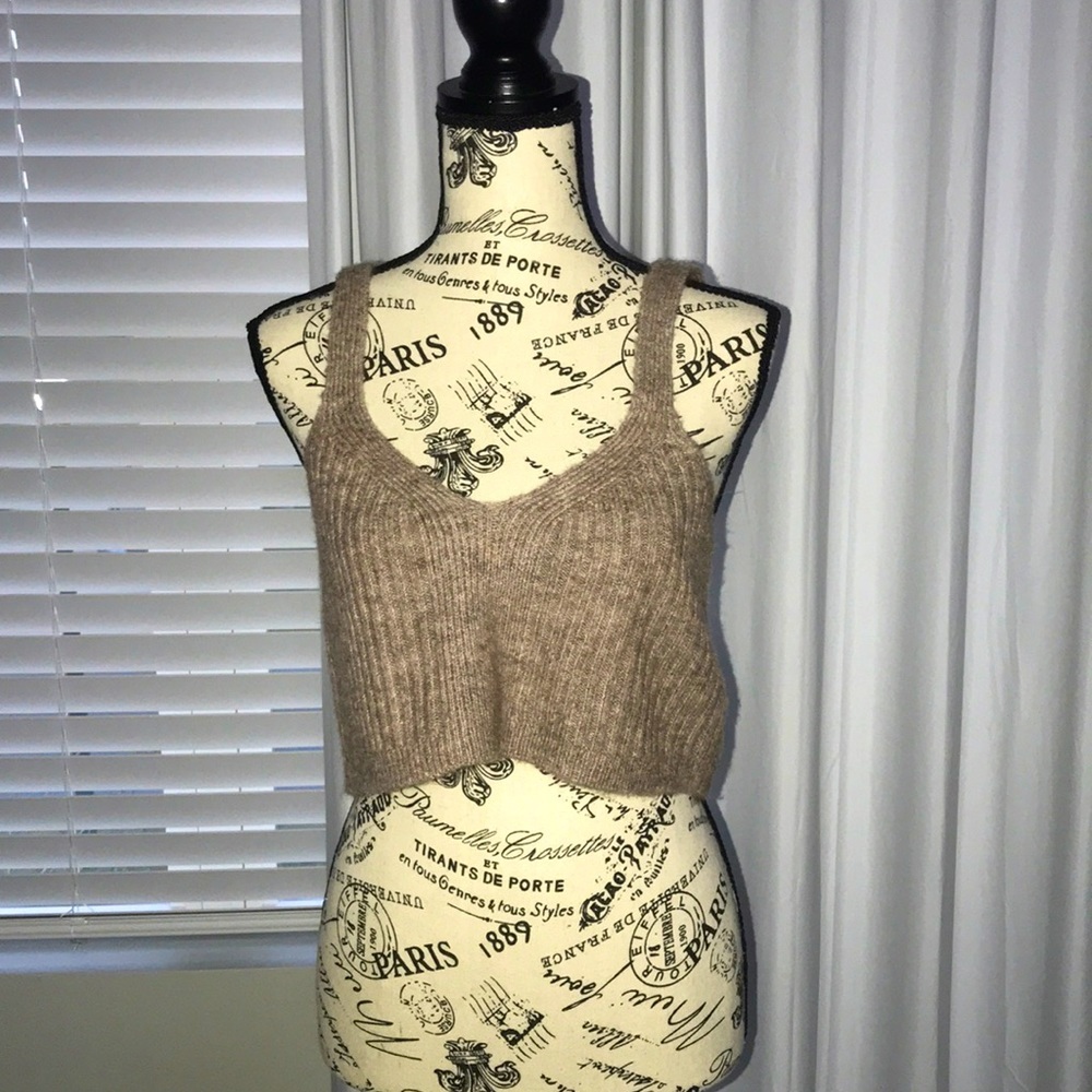 Boho Fuzzy Crop Top Tan Brown Xl